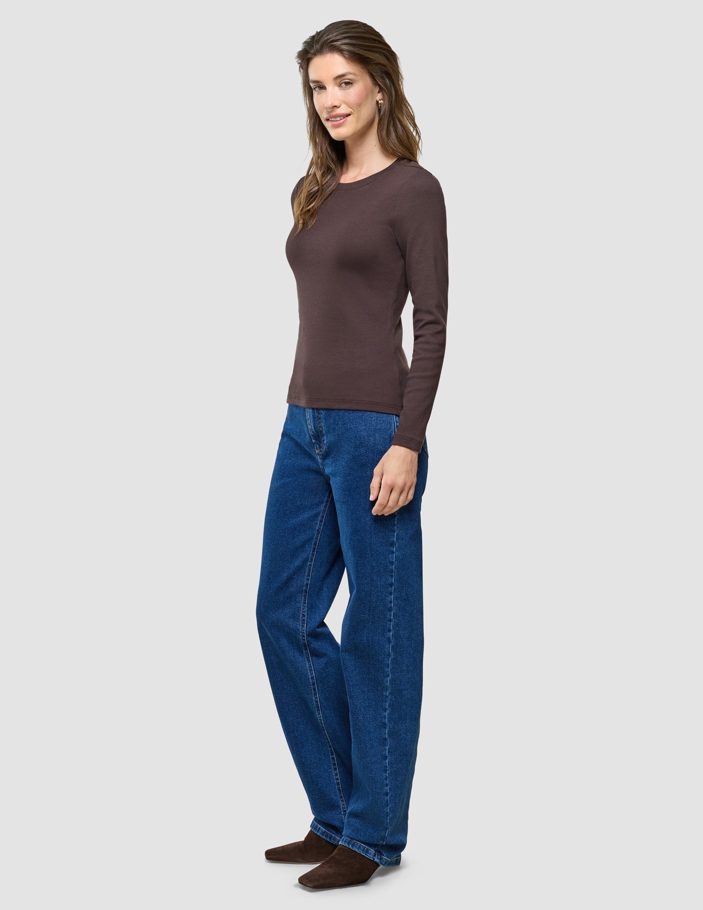 Women Rib T-shirt Long Sleeve Espresso
